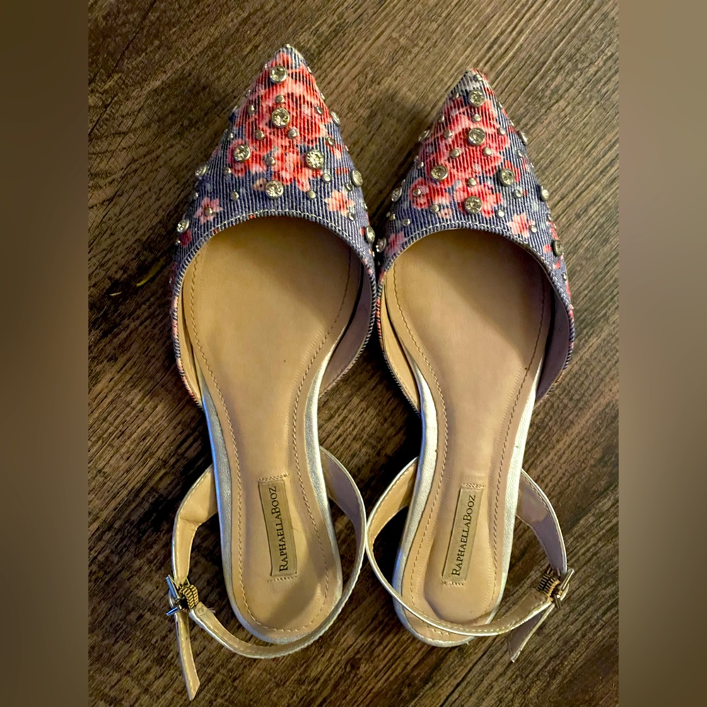 Raphaella Booz Floral Rhinestone Slingbacks